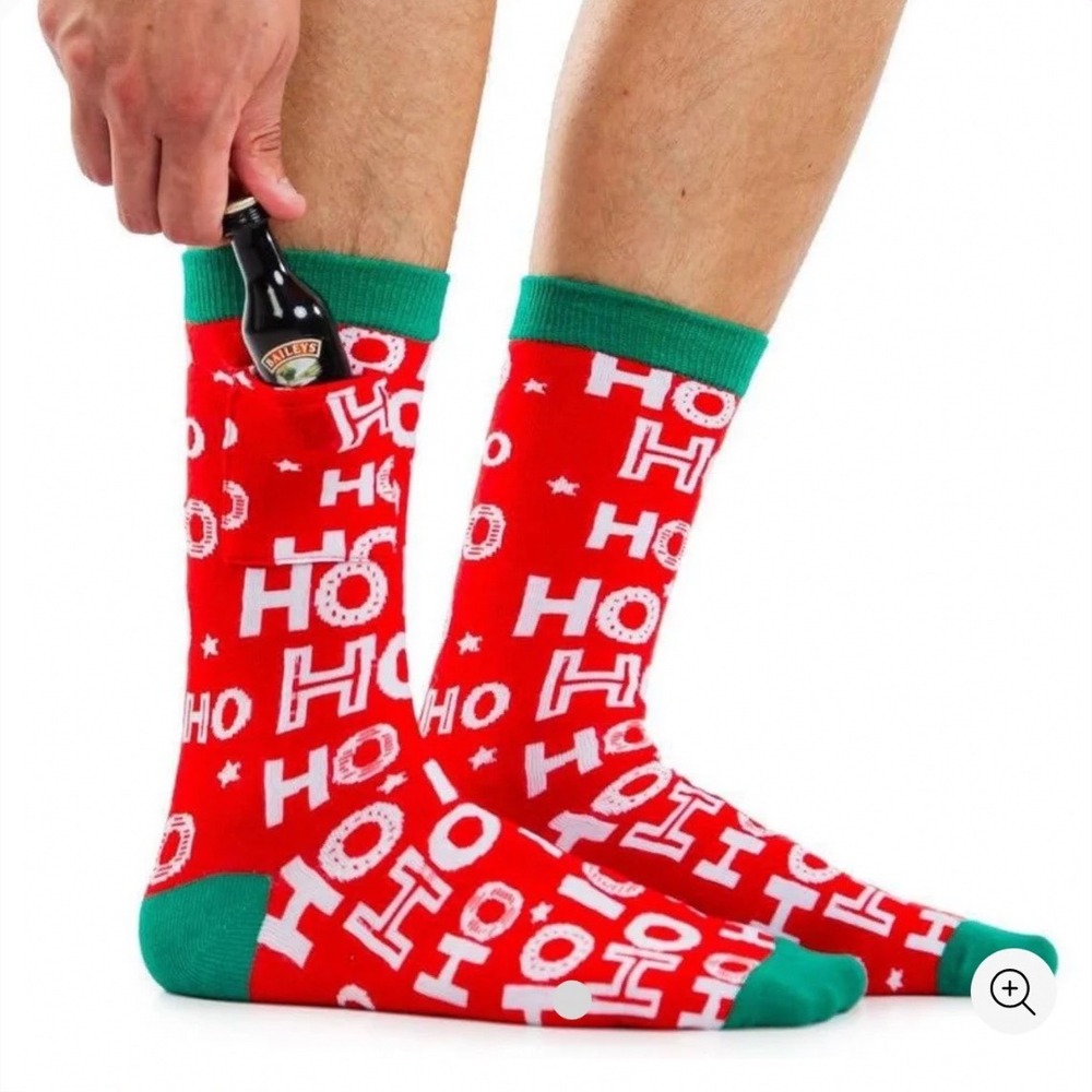 Tipsy Elves Mens Ho Ho Ho Socks with Pocket Red Green Christmas‎ Crew TE-CMSK50